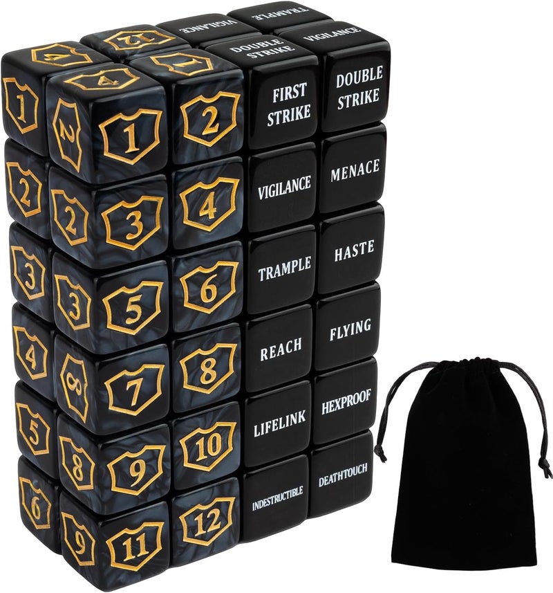 LAMJAM 48 Pcs Abilities Keywords Counter Dice Black Shield MTG Dice Counters Bulk Buff Tokens D6 Dice Set for Magic The Gathering, MTG, TCG, Card Games Accessories - Image 1